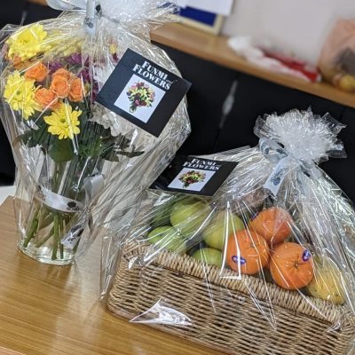 Flowers and fruit basket